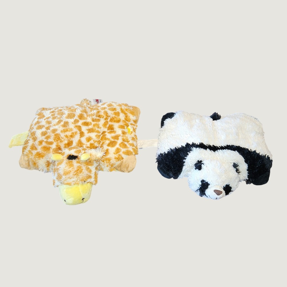 Pillow Pets Pee-Wees Giraffe and Panda Plush Toy Lot Small 11 inch Travel Pillow